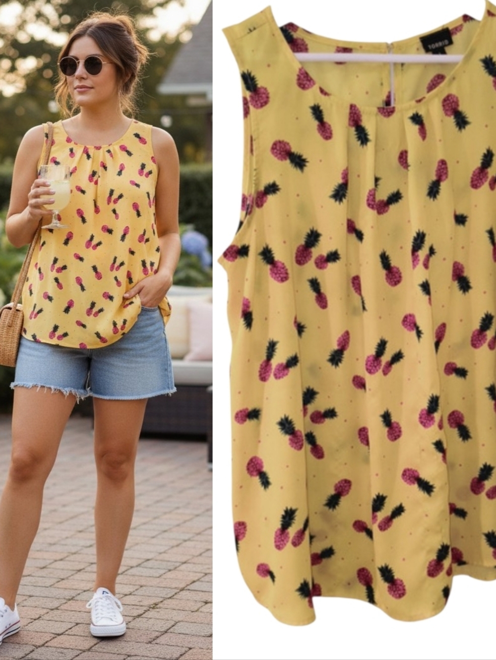 Torrid Sleeveless Yellow pineapple print Blouse Sz 1X